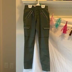 NWT Justice army green pants with metal accents